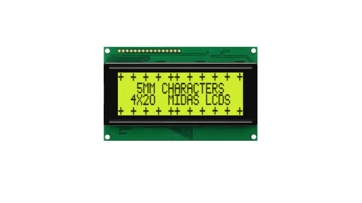Midas Monochrom LCD, Alphanumerisch, Hintergrund Gelbgrün reflektiv