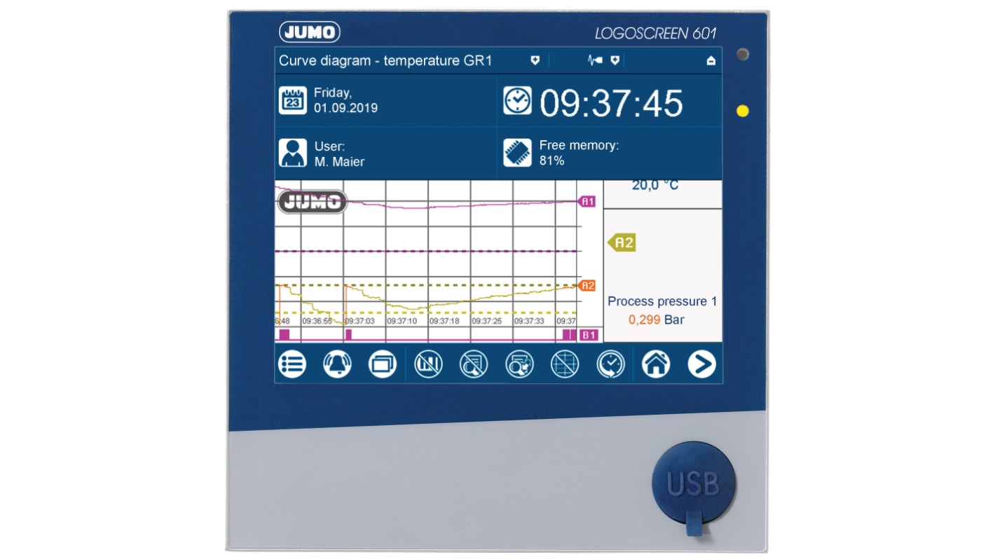 Jumo Logoscreen 601, 3 analog, 6 digital Input Channels, 1 analog Output Channels, Graphical Chart Recorder