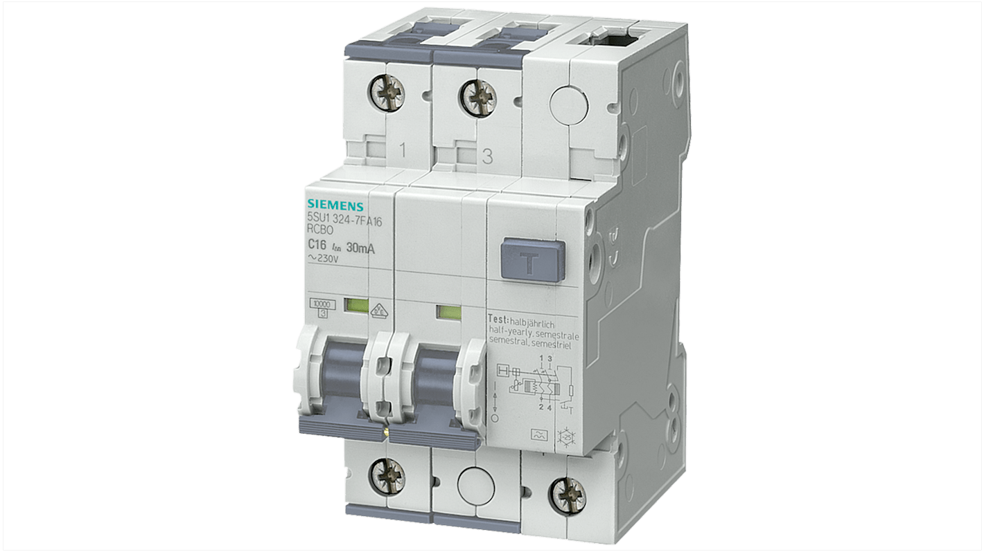 Siemens Sentron 5SU1 FI/LS-Schalter 6A, 2-polig, Empfindlichkeit 30mA