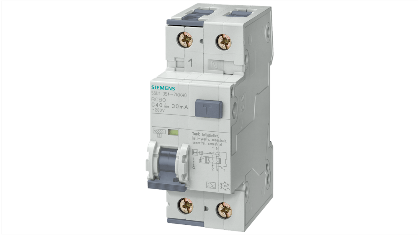 Siemens Sentron 5SU1 FI/LS-Schalter 10A, 2-polig, Empfindlichkeit 30mA