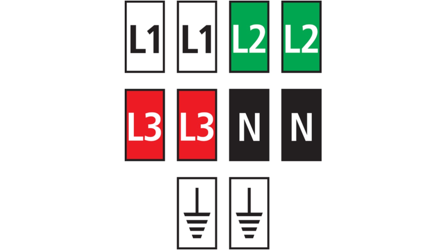 HellermannTyton WIC0 Cable Markers, assorted colours, Pre-printed "EARTH, L1, L2, L3, N", 2 → 2.8mm Cable