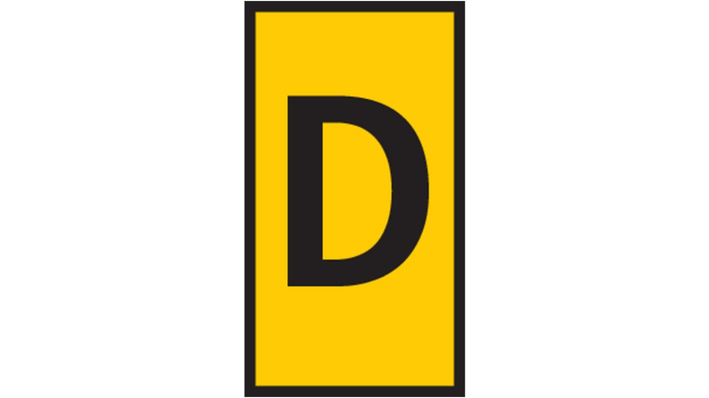 HellermannTyton HODS50 Slide On Cable Marker, Black on Yellow, Pre-printed "D", 1.7 → 3.6mm Cable