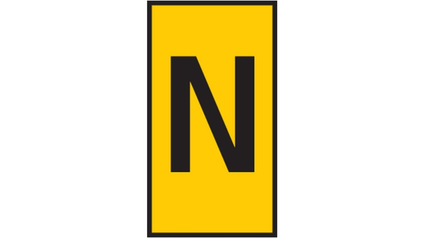 HellermannTyton HODS50 Slide On Cable Marker, Black on Yellow, Pre-printed "N", 1.7 → 3.6mm Cable