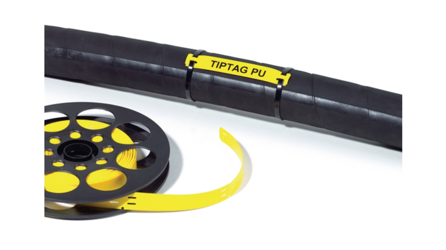 HellermannTyton TIPTAG Cable Tie Cable Marker, Yellow, Pre-printed "TIPTAG PU"