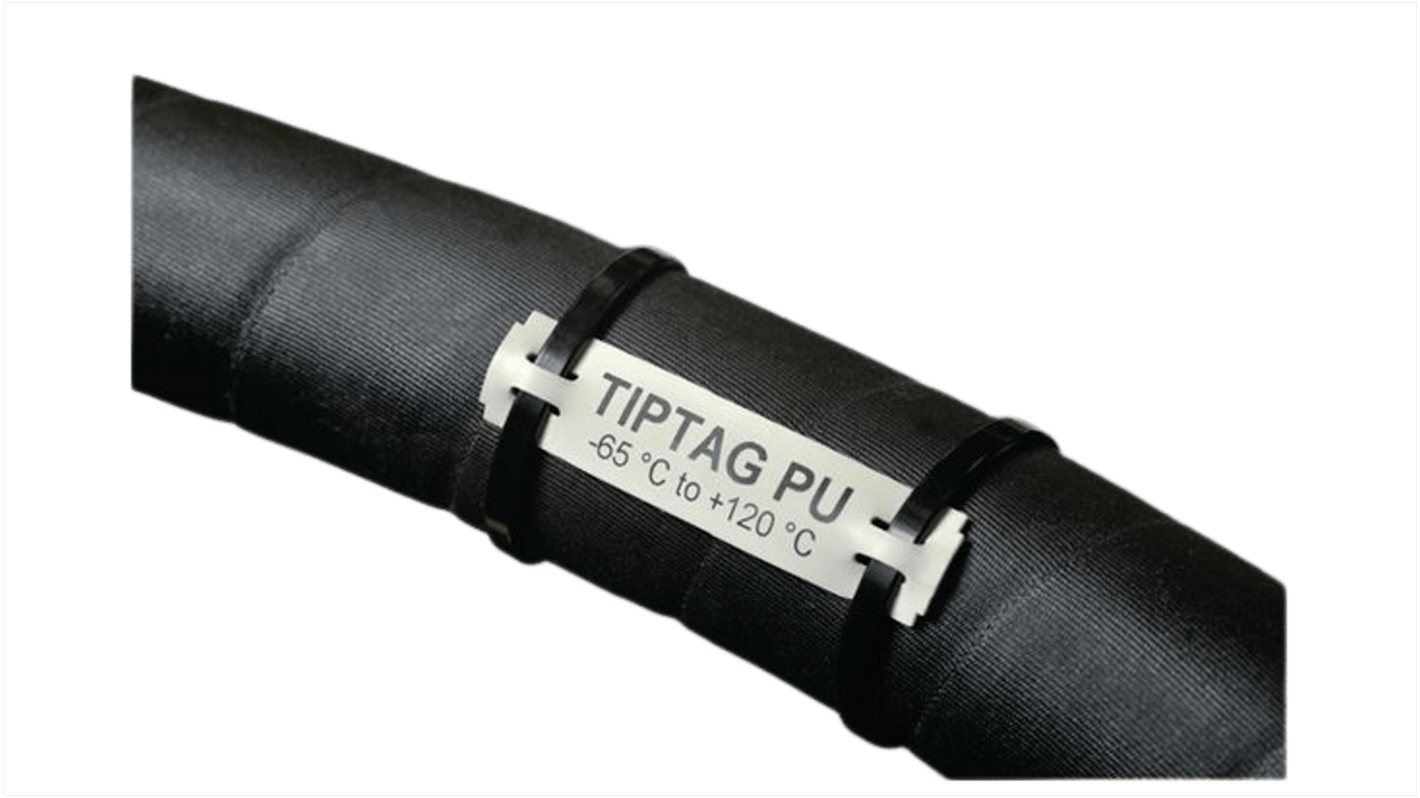 HellermannTyton TIPTAG Kabelmarkierung, Kabelbinder, Beschriftung: TIPTAG PU, Weiß, 100mm x 65 mm
