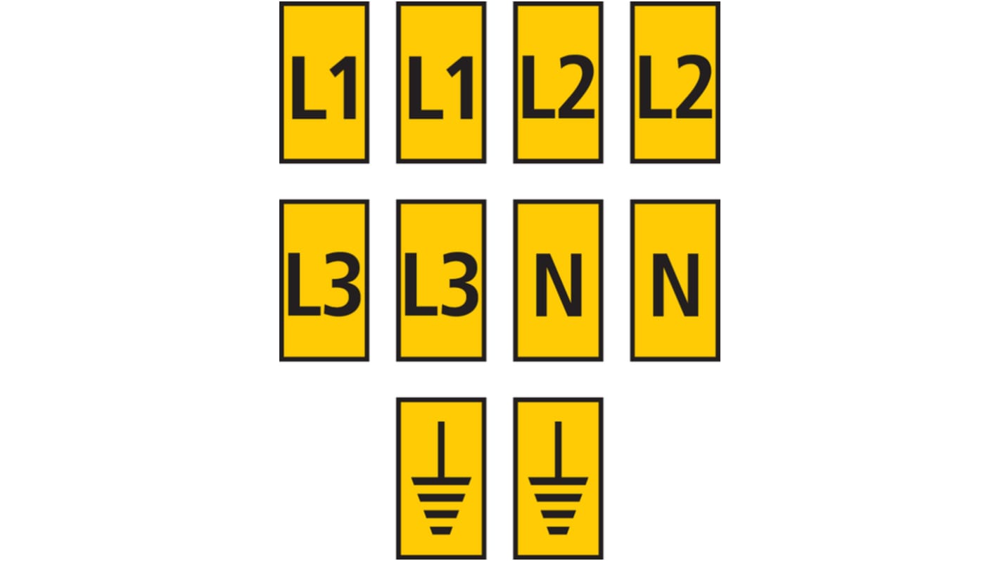 Marqueurs de câbles HellermannTyton WIC0, Ø câble 2 → 2.8mm, texte : EARTH, L1, L2, L3, N, Jaune