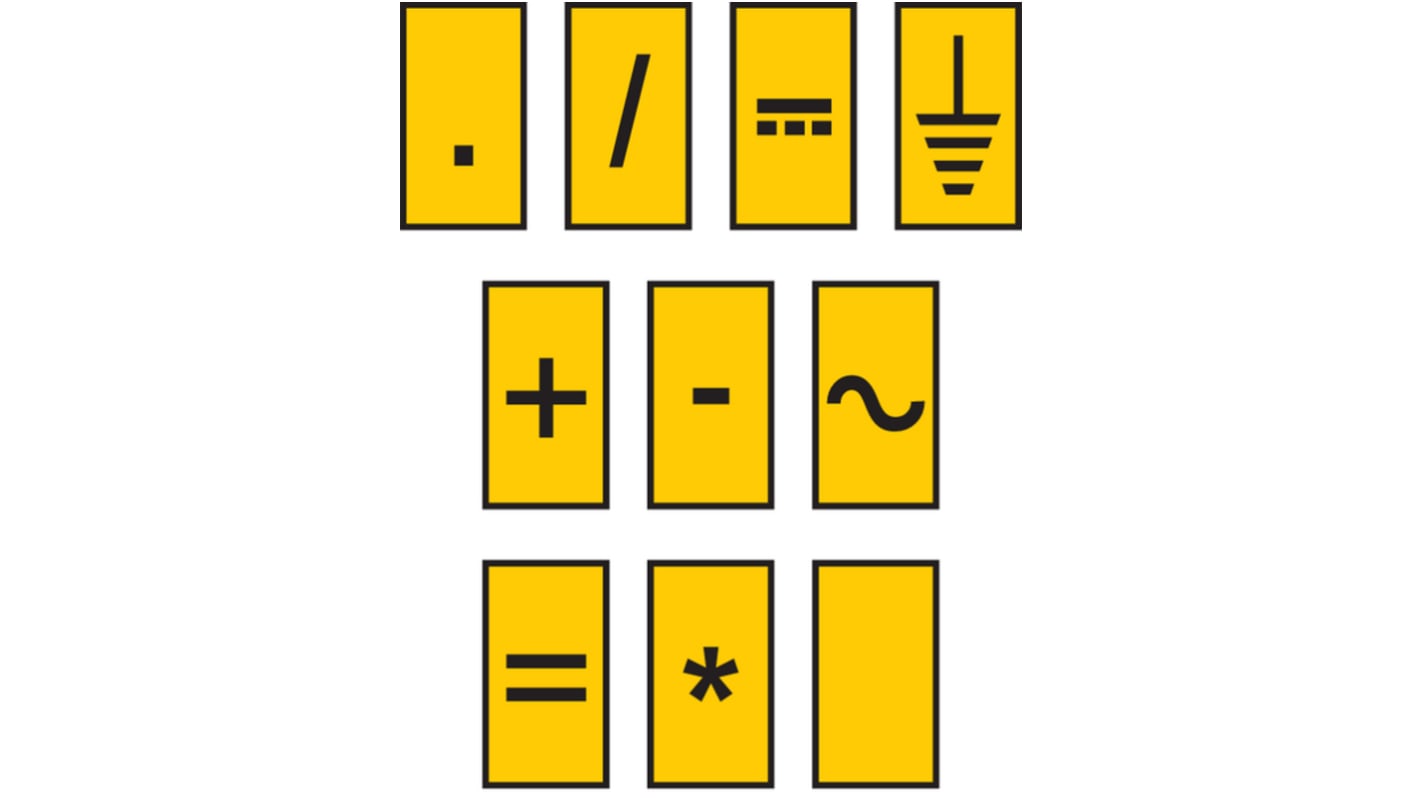 HellermannTyton WIC0 Cable Markers, Yellow, Pre-printed "-, *, /, +, =, ·, AC, Blank, DC, Earth", 2 → 2.8mm Cable