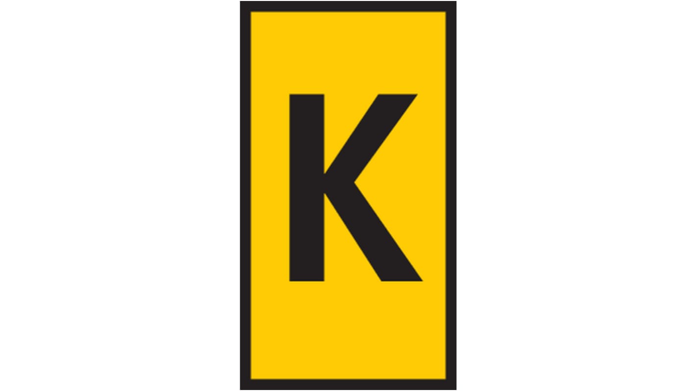 HellermannTyton WIC1 Cable Markers, Yellow, Pre-printed "K", 2 → 2.8mm Cable