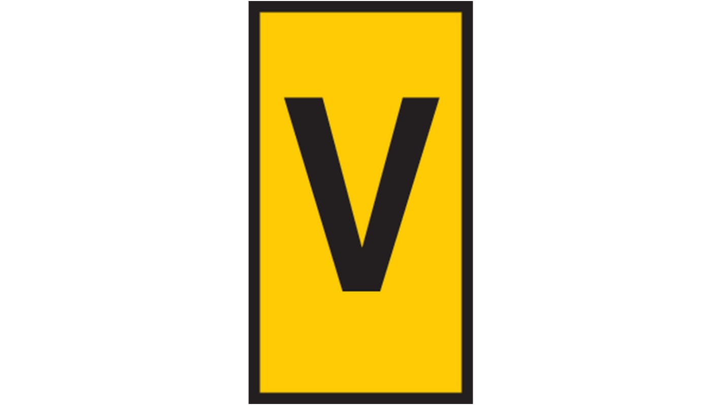 HellermannTyton WIC1 Cable Markers, Yellow, Pre-printed "V", 2 → 2.8mm Cable