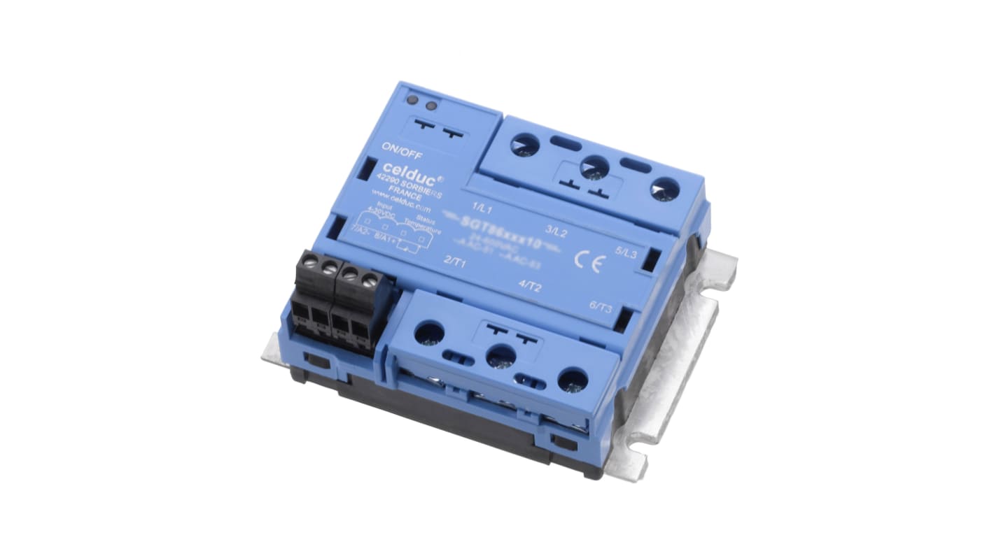 Relé de estado sólido Celduc cel3pac SGR de 3 polos, control 12 → 30 V dc, carga 24 → 520V ac, 16 A máx.,