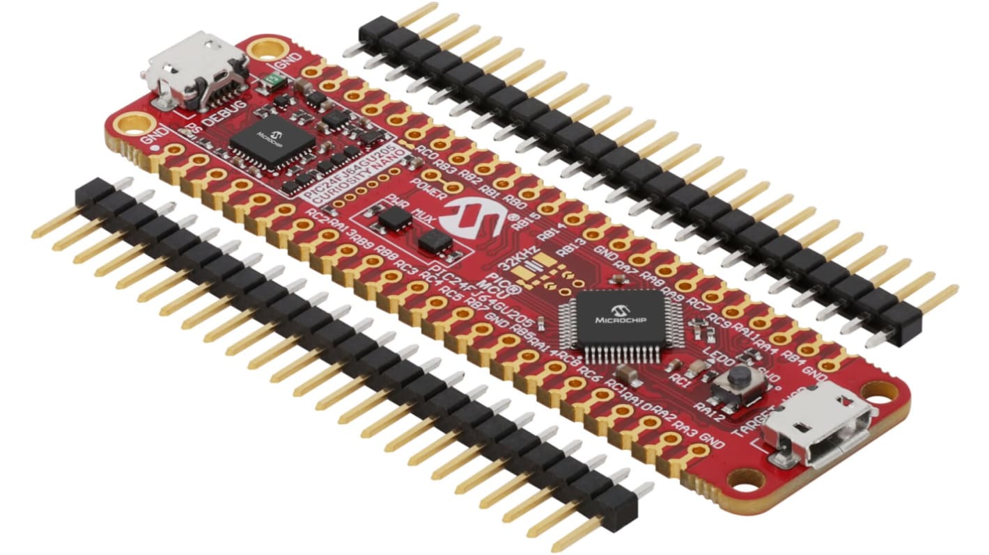 Placa de desarrollo PIC24FJ64GU205 Curiosity Nano Evaluation Kit de Microchip, con núcleo PIC24F