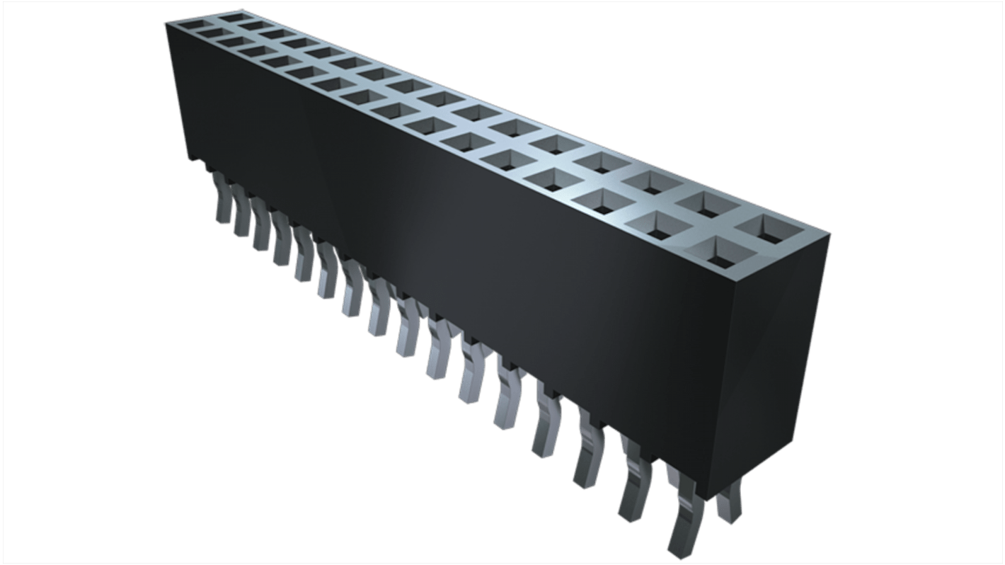 Samtec SSQ Series Straight Through Hole Mount PCB Socket, 26-Contact, 2-Row, 2.54mm Pitch, Solder Termination