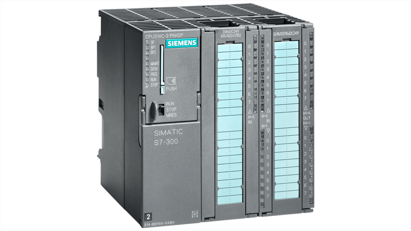 Siemens S7-300 Series PLC CPU for Use with SIMATIC S7-300 Series, 24 (Digital Input 4 Analogue Input)-Input, Analog,