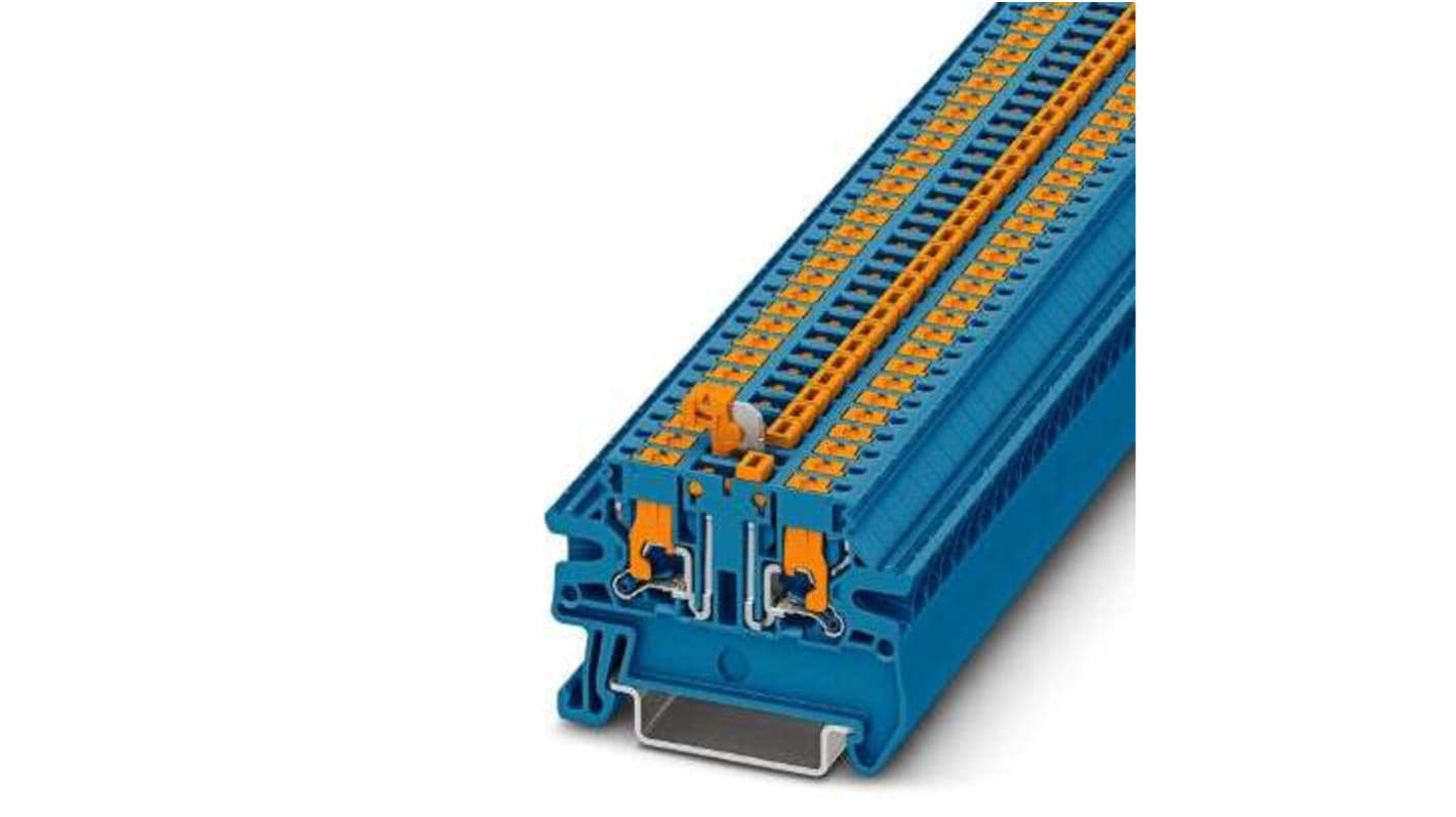 1079060 Phoenix Contact PTV Series Blue DIN Rail Terminal Block, 4mm², SingleLevel, Push In