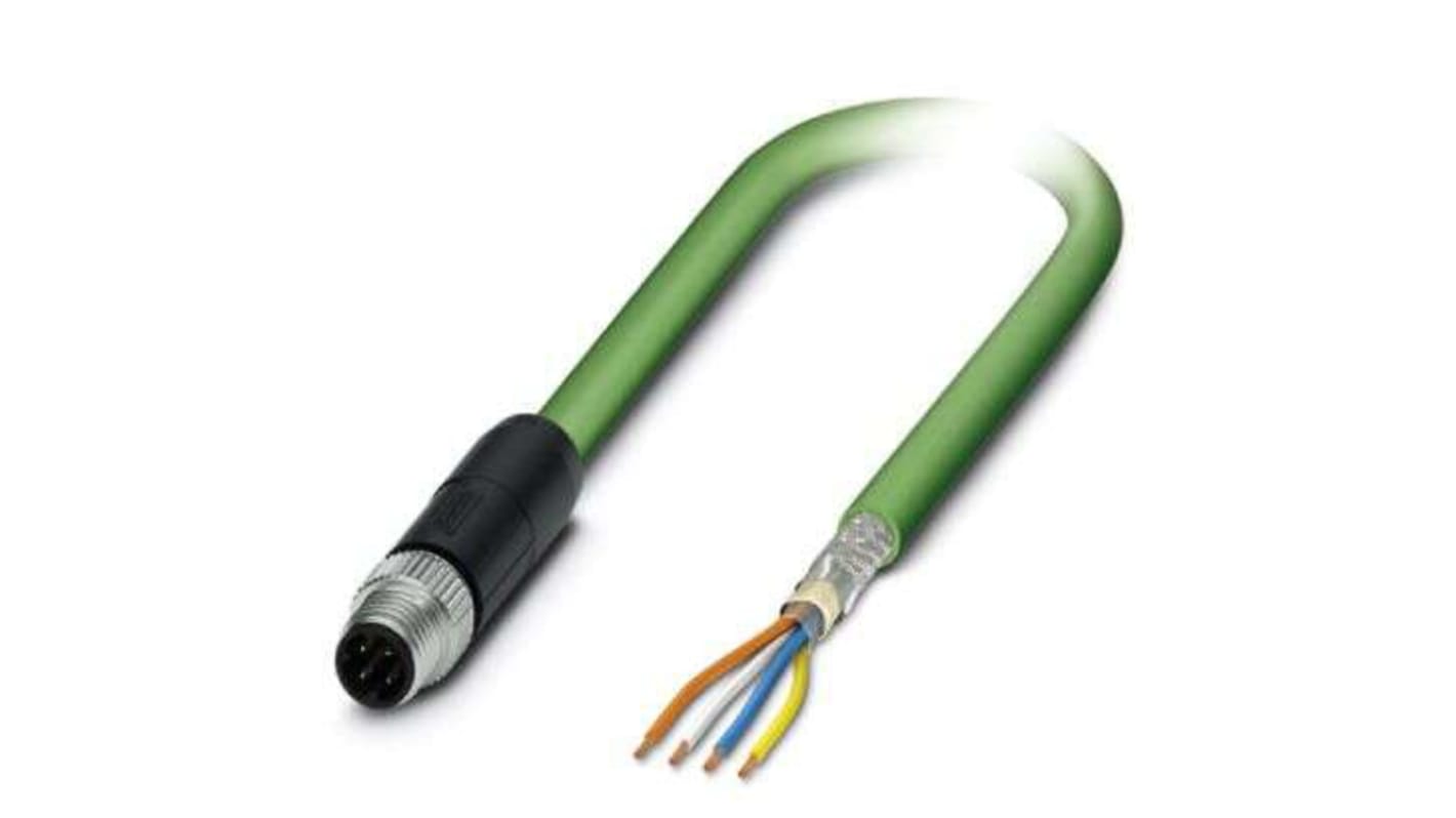 Phoenix Contact Cat5 Straight Male M8 to Unterminated Ethernet Cable, Green PUR Sheath, 1m