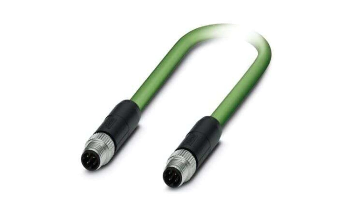 Phoenix Contact Cat5 Straight Male M8 to Straight Male M8 Ethernet Cable, Green PUR Sheath, 10m