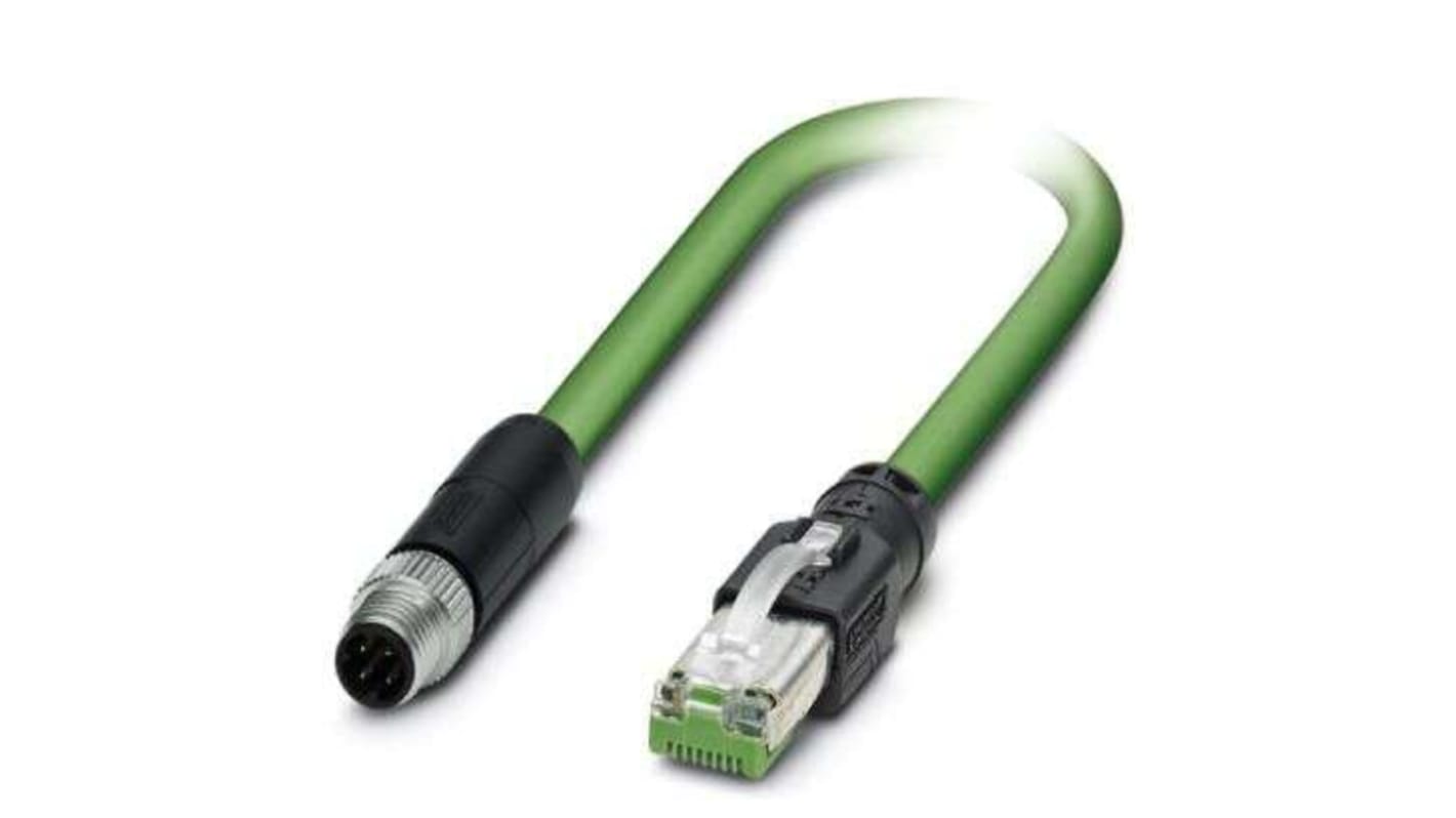 Phoenix Contact Cat5 Straight Male M8 to Straight Male RJ45 Ethernet Cable, STP, Green Polyurethane Sheath, 2m