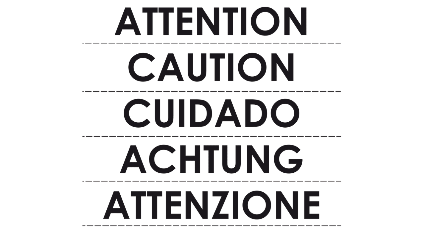 Etiquette adhésif(ve)  RS PRO avec pictogramme : Attention " Attention - Caution - Cuidado - Achtung - Attenzione "