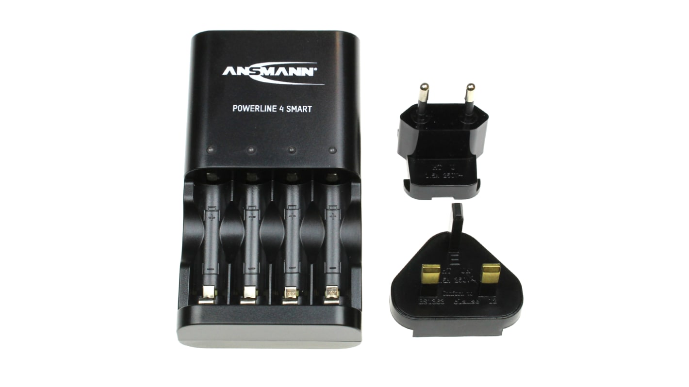 Ansmann Powerline 4 Smart Battery Charger For NiCd, NiMH AA, AAA 4 Cell 500mA with EU, UK plug