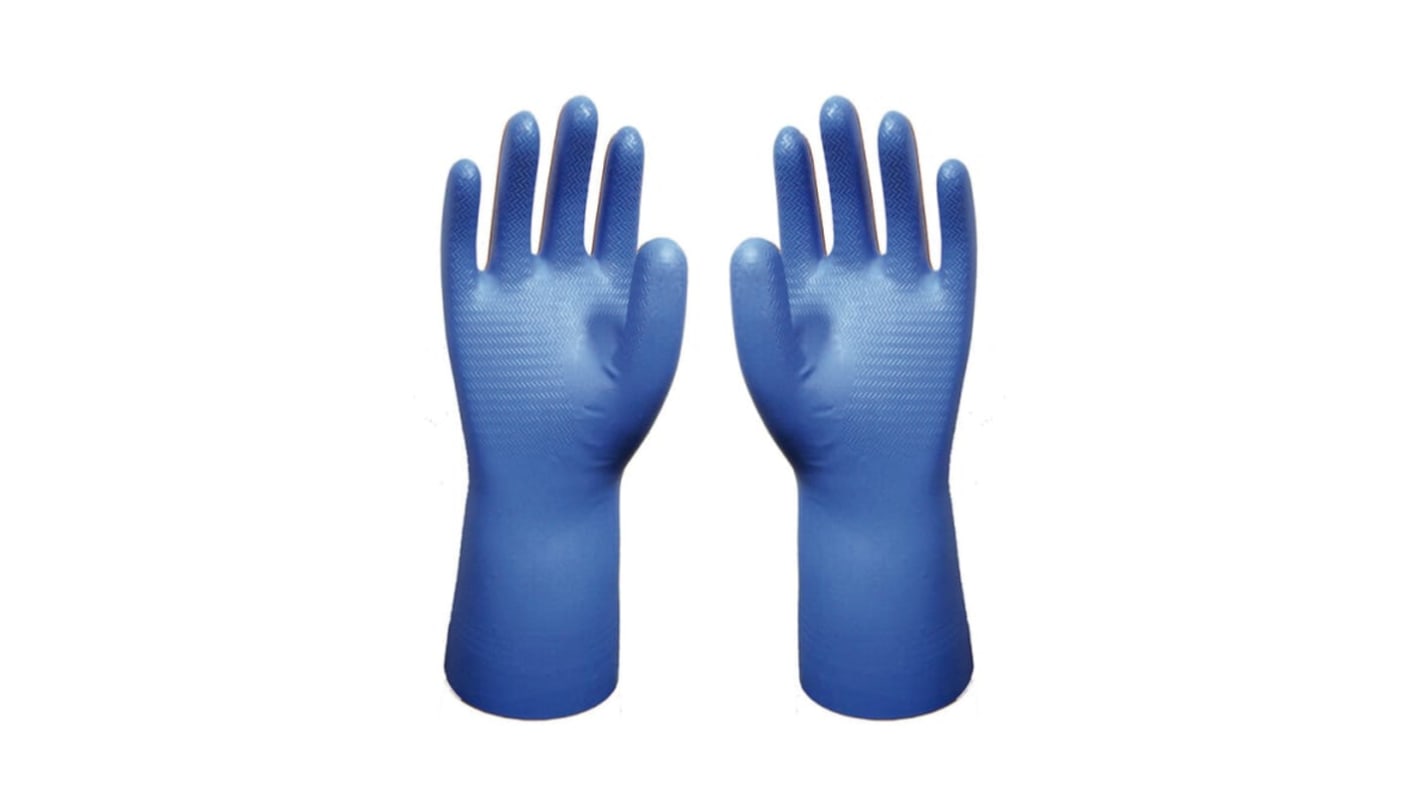 Showa Showa 707D Blue Nitrile Chemical Resistant Gloves, Size 10, XL, Nitrile Coating