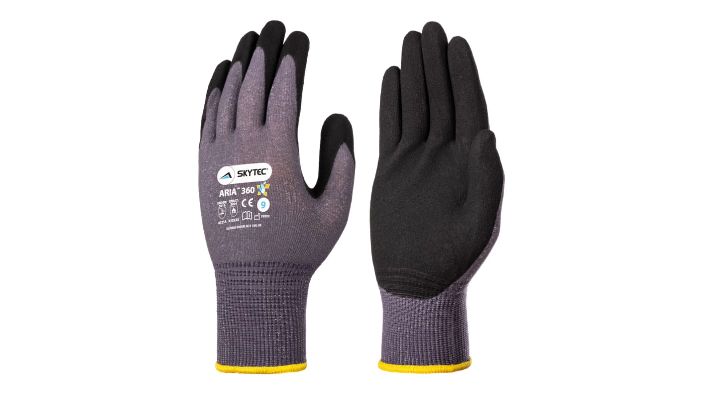 Skytec Aria 360 Black/Grey Work Gloves, Size 9, Nitrile Coating