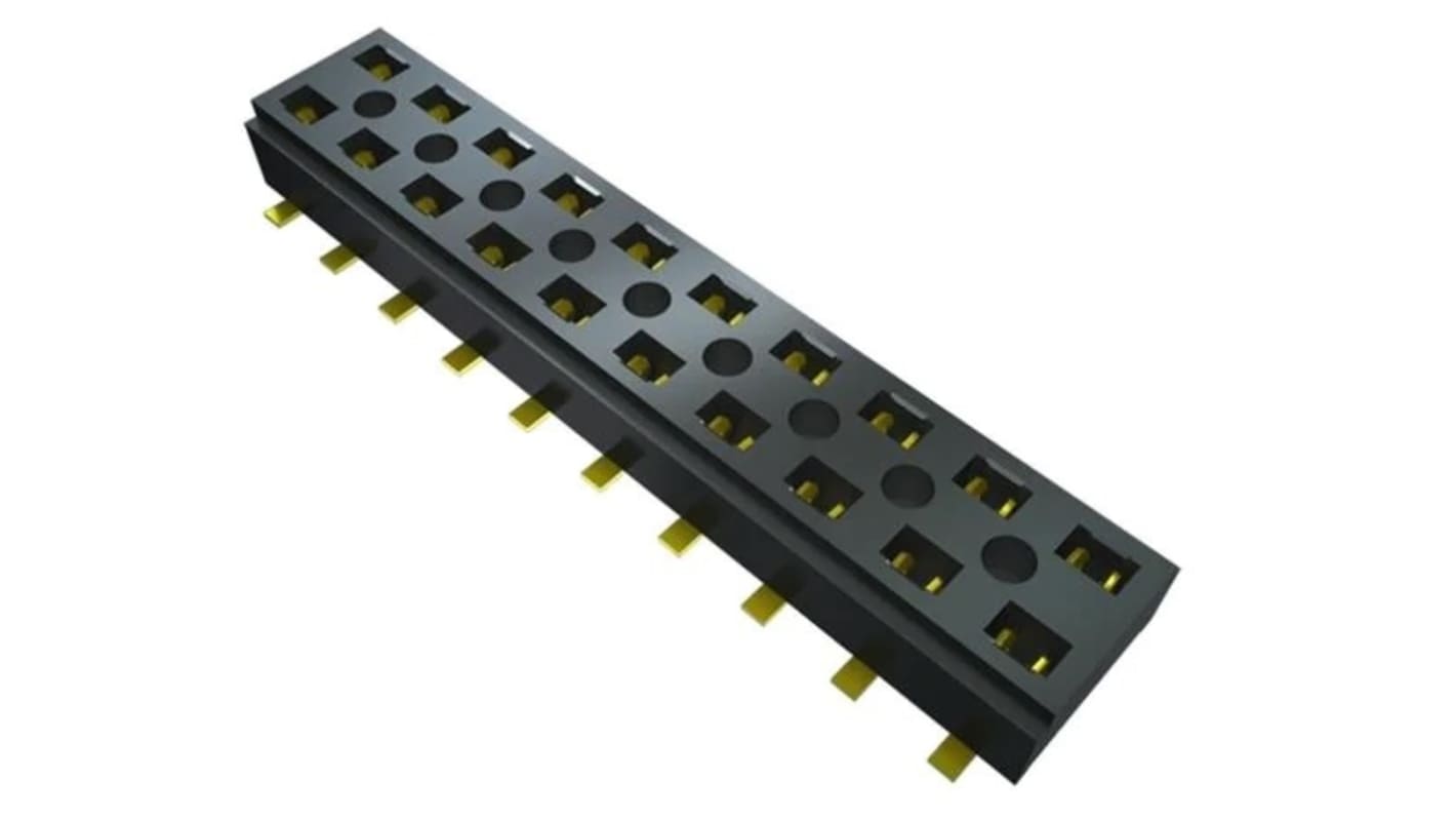 Conector hembra para PCB Samtec serie CLT CLT-105-02-G-D-BE-A-K-TR, de 10 vías en 2 filas, paso 2mm, Montaje