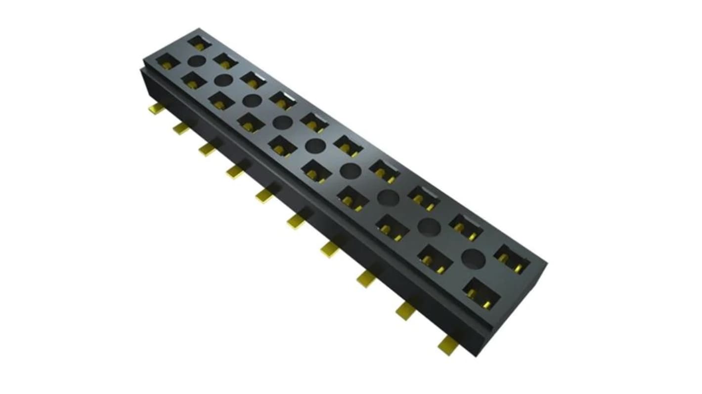 Conector hembra para PCB Samtec serie CLT CLT-105-02-G-D-K-TR, de 10 vías en 2 filas, paso 2mm, Montaje Superficial,