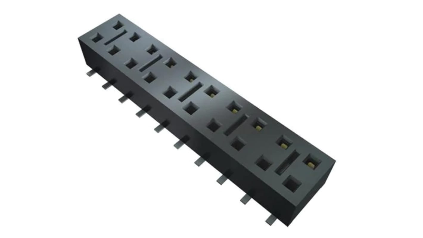 Conector hembra para PCB Samtec serie HLE HLE-108-02-G-DV-BE-A-K-TR, de 16 vías en 2 filas, paso 2.54mm, Montaje