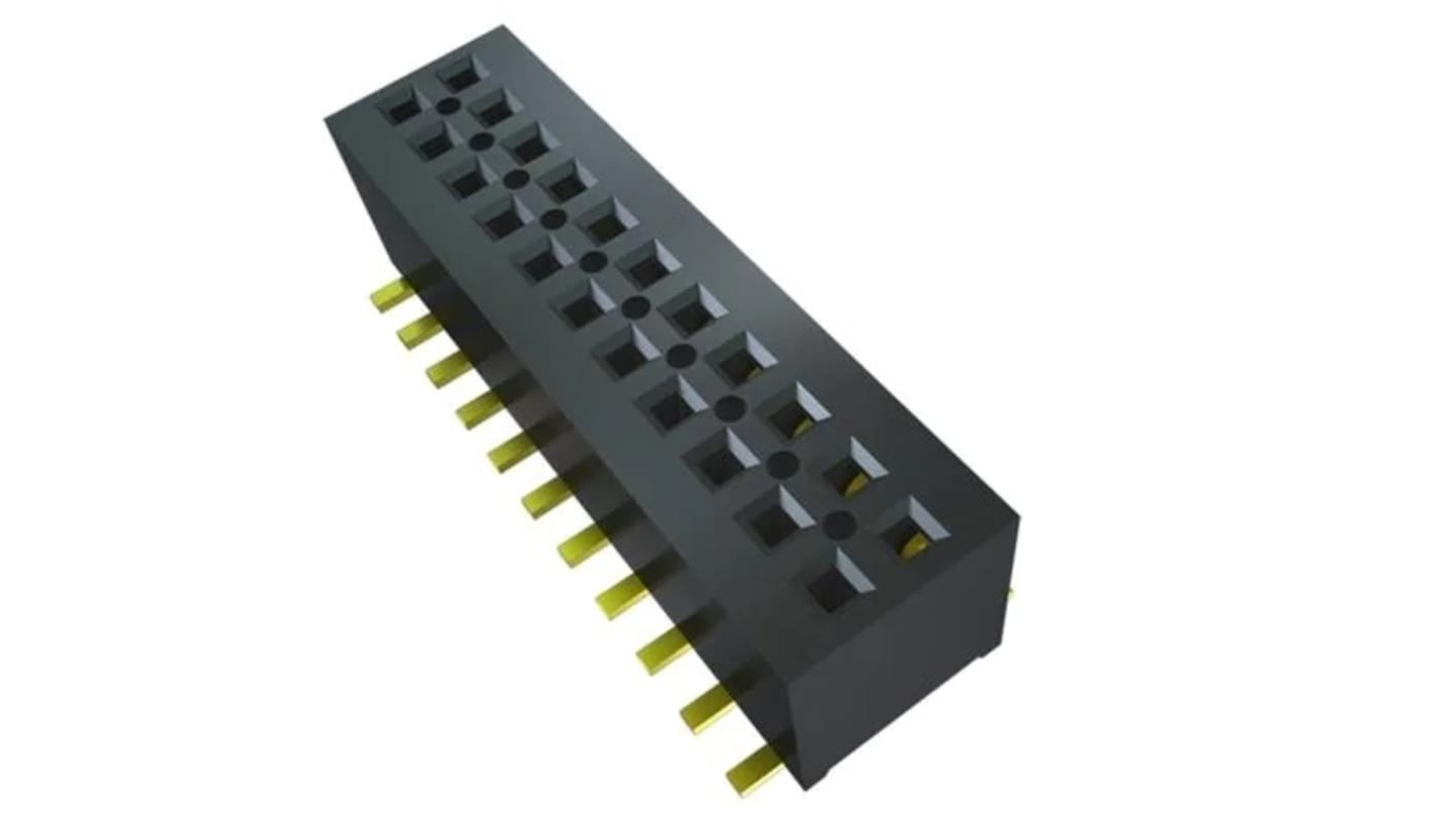 Conector hembra para PCB Ángulo de 90° Samtec serie MLE MLE-105-01-G-DV-P-TR, de 10 vías en 2 filas, paso 1mm, Montaje