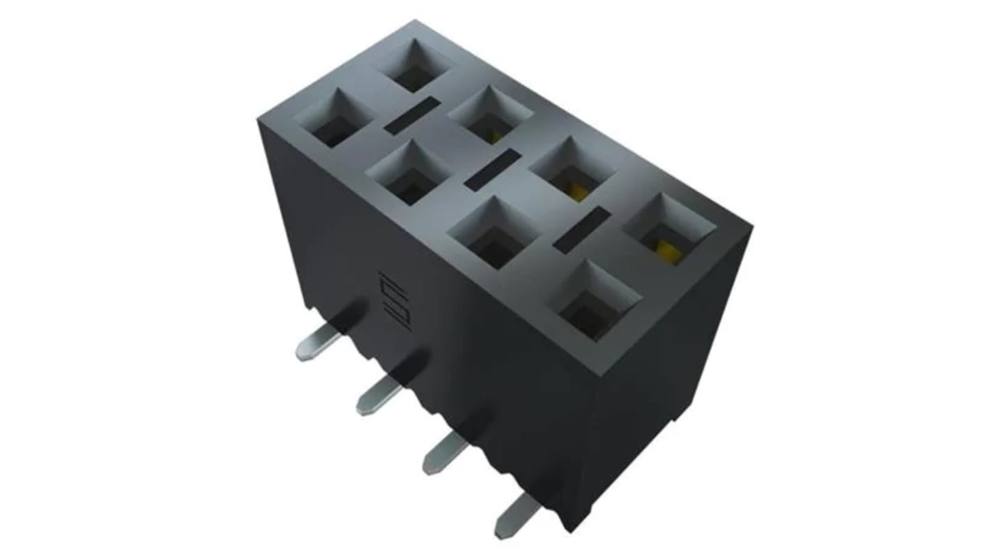 Conector hembra para PCB Samtec serie SSM SSM-102-L-DV-K-TR, de 4 vías en 2 filas, paso 2.54mm, Montaje Superficial,