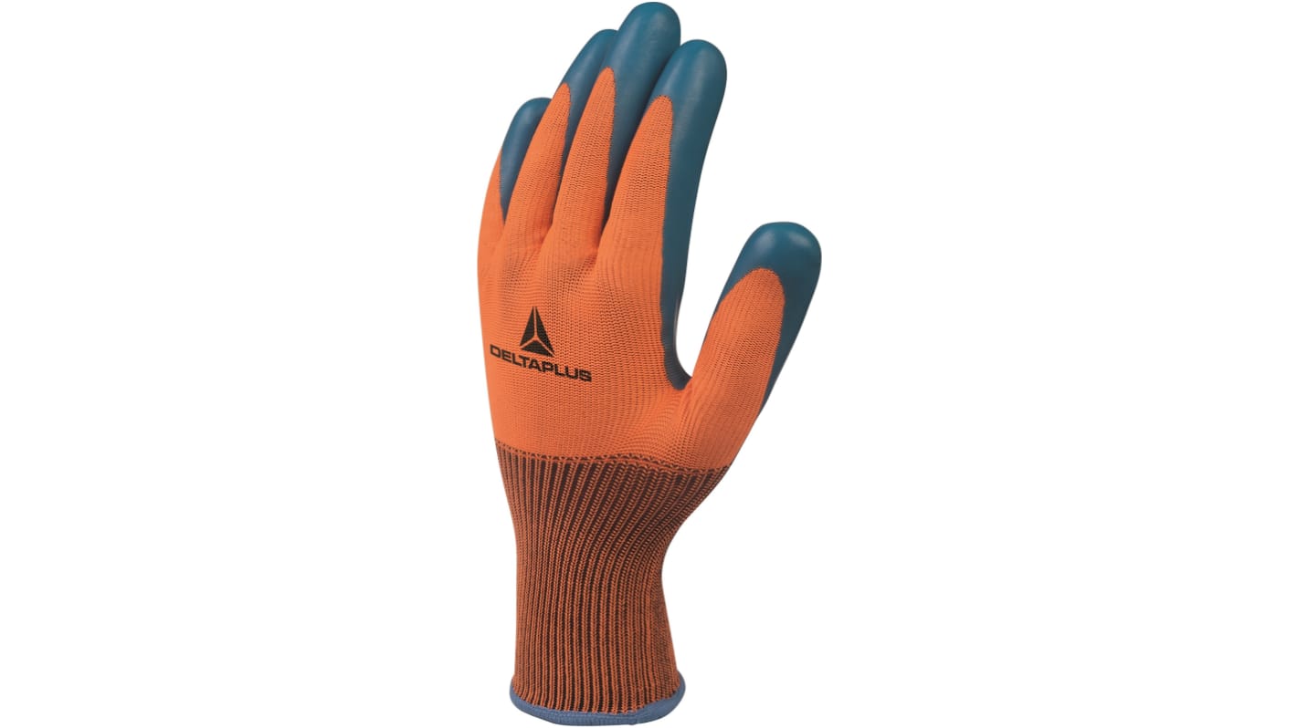 Delta Plus VE733 Orange Polyester Latex Gloves, Size 7, Small, Latex Coating