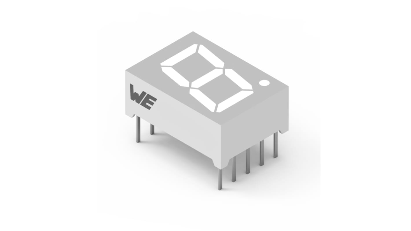 157119S12701 Wurth Elektronik 7-Segment LED Display, CC Super Red 38 mcd RH DP 9.9mm