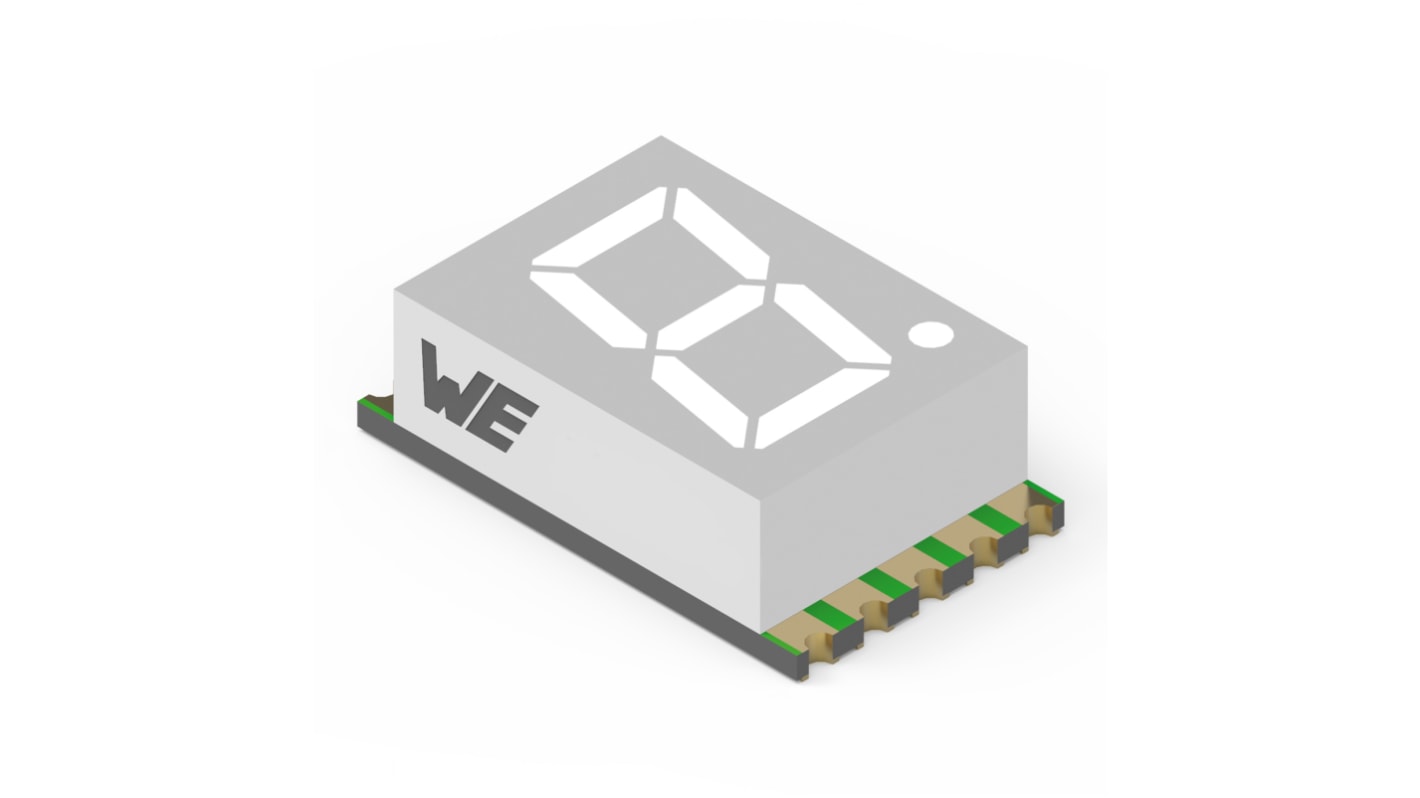 Wurth Elektronik LED-es kijelző, Hétszegmenses, Anód, Zöld, 35 mcd, 10mm karaktermagasság 570 nm