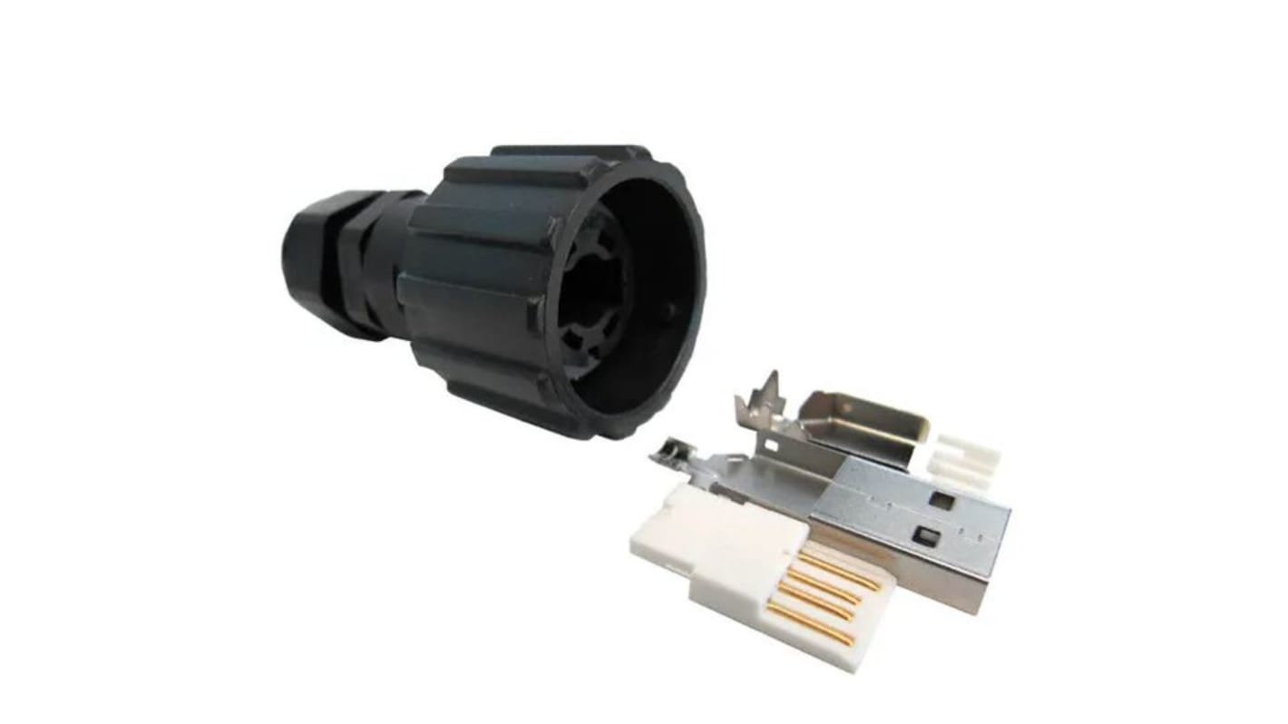 Conector USB CONEC 17-200121, Macho, , 1 puerto puertos, Recto IP67, Montaje de Cable, Versión 2.0, 17