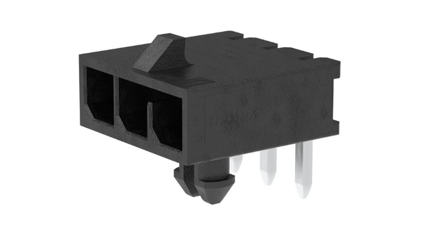 Molex Micro-Fit+ Series Right Angle Through Hole PCB Header, 3 Contact(s), 3.0mm Pitch, 1 Row(s), Shrouded