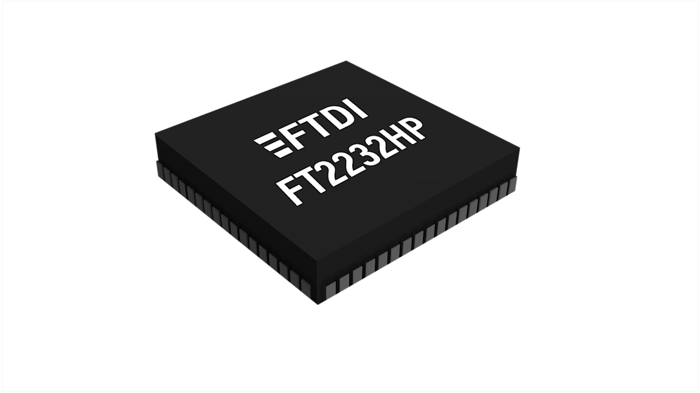 FTDI Chip FT2232HPQ-TRAY, USB Controller, 2-Channel, 12Mbps, USB 2.0, 3.3 V, 68-Pin QFN 68