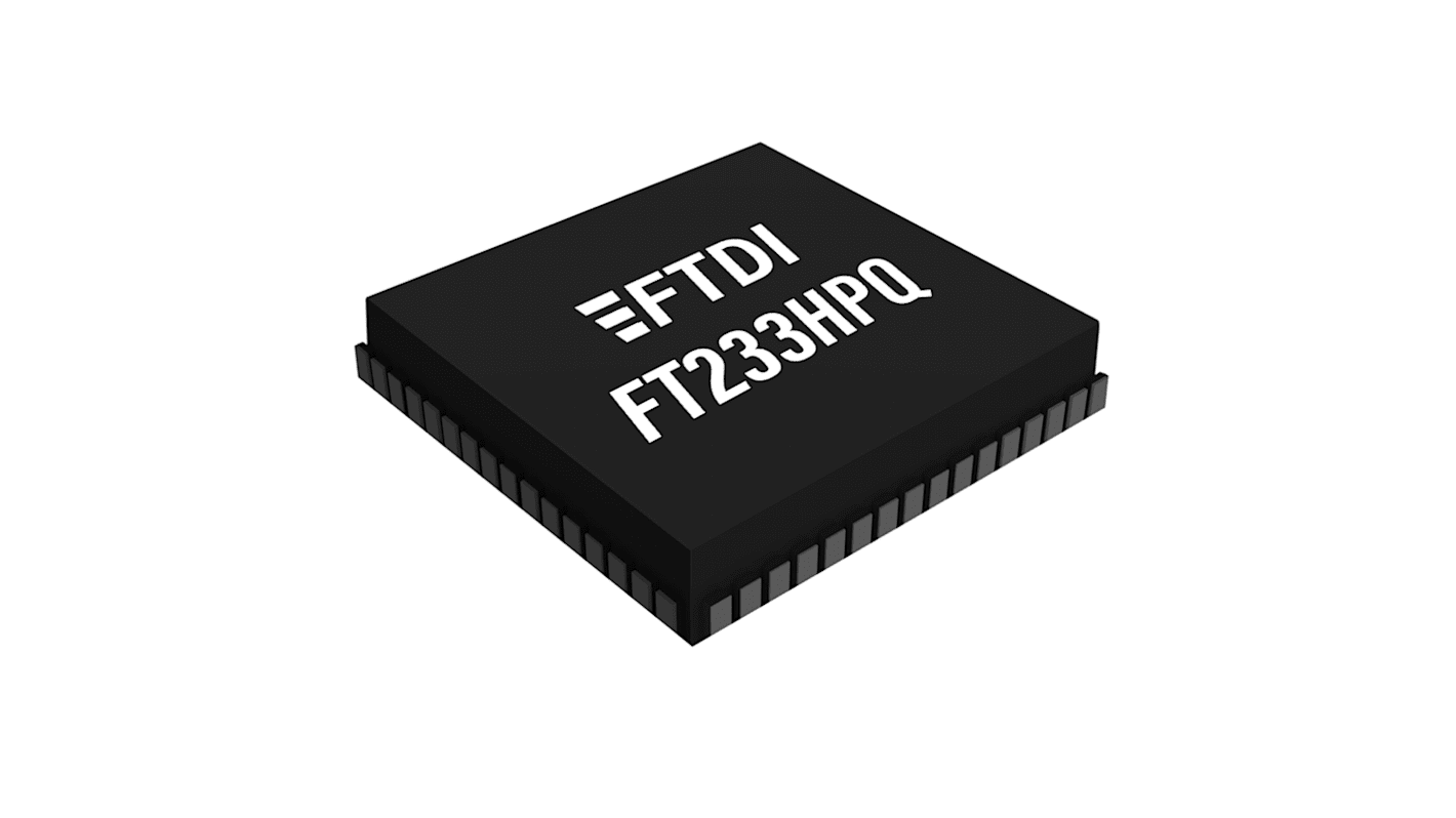 FTDI Chip USB-vezérlő FT233HPQ-TRAY, 12Mbps, USB 2,0, 3,3 V, 64-tüskés, QFN 64