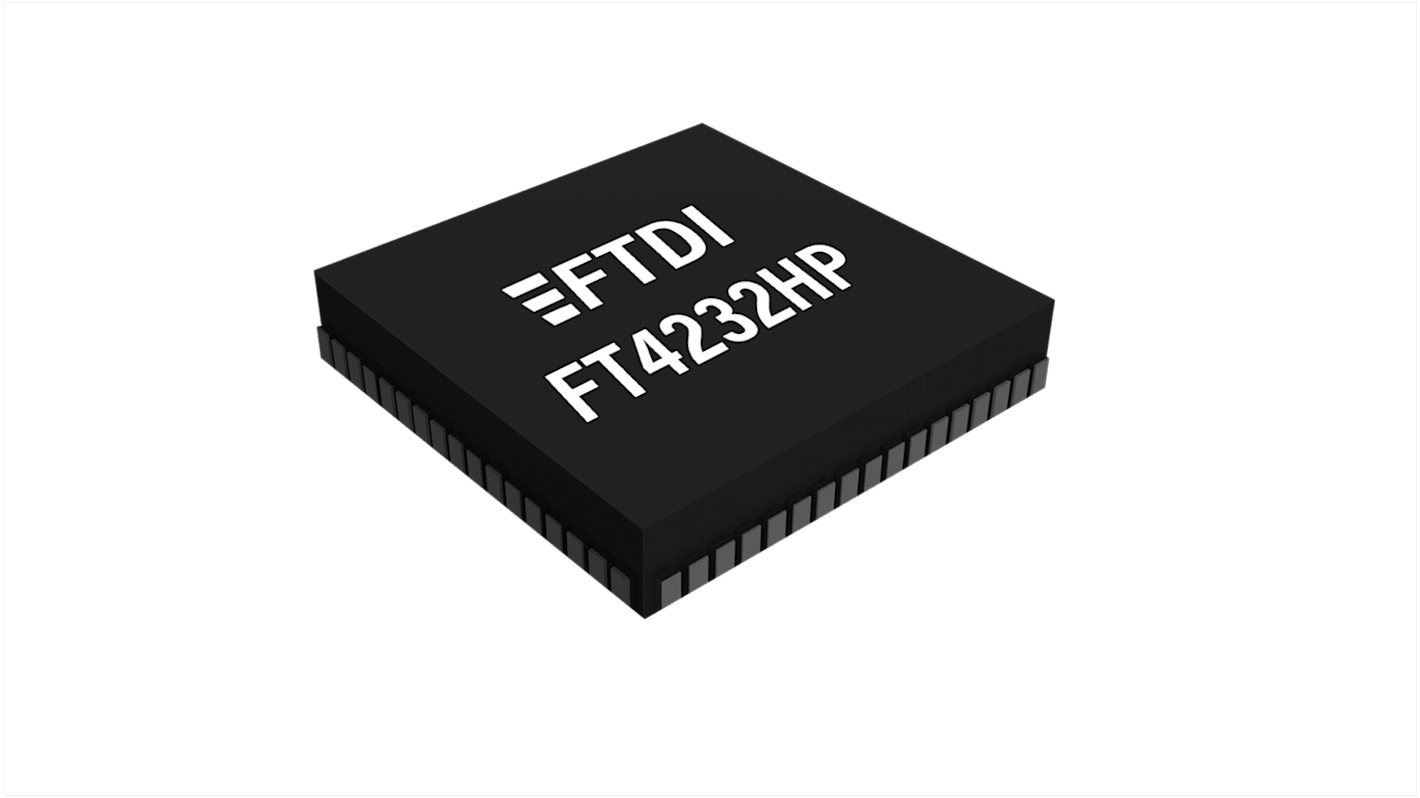 FTDI Chip USB-vezérlő FT4232HPQ-TRAY 4-csatornás, 12Mbps, USB 2,0, 3,3 V, 68-tüskés, QFN-68