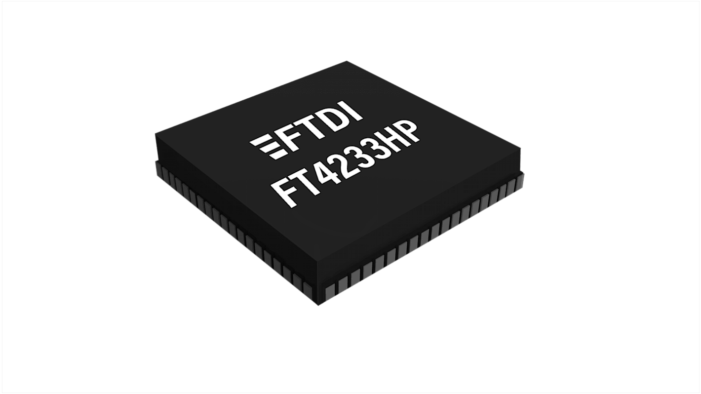 FTDI Chip USB-vezérlő FT4233HPQ-TRAY 4-csatornás, 12Mbps, USB 2,0, 3,3 V, 76-tüskés, QFN-76