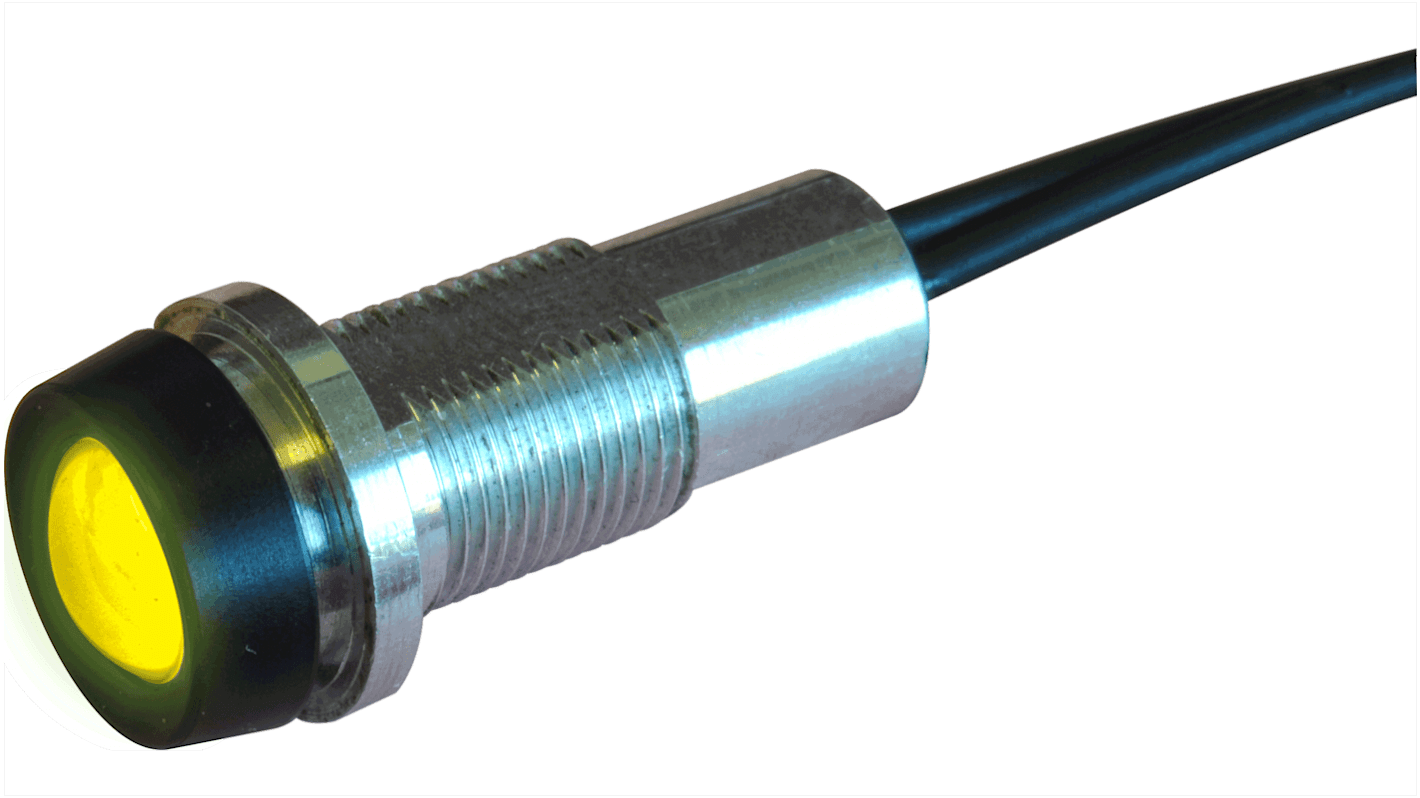 Oxley STRLH10 Series Yellow Indicator, 12V dc, 10mm Mounting Hole Size, Lead Wires Termination, IP68