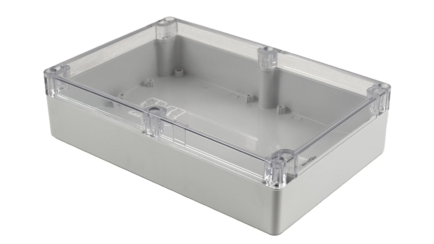 Hammond 1554 Series Light Grey Polycarbonate Enclosure, IP68, Clear Lid, 9.4 x 6.3 x 2.36in