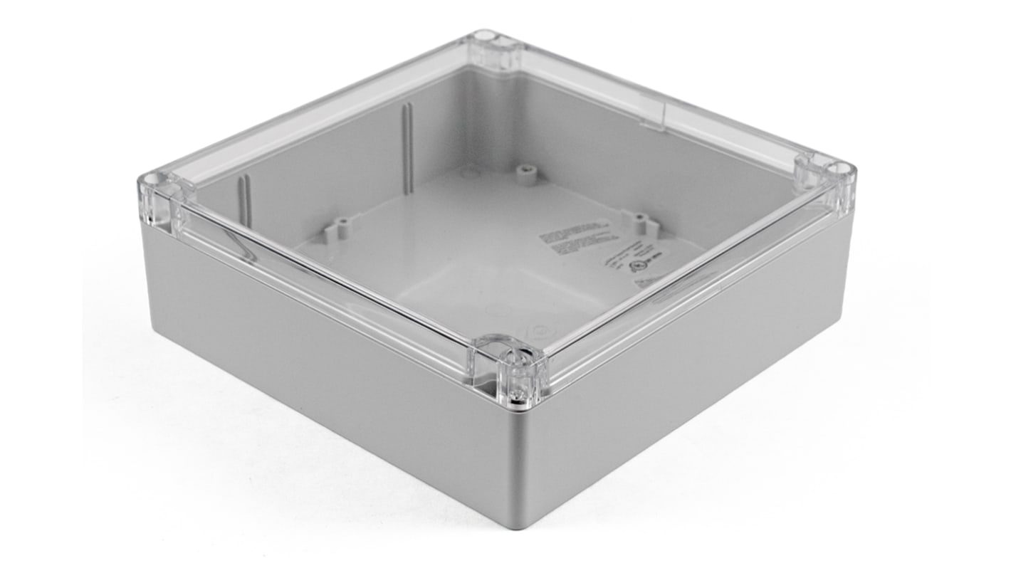 Hammond 1554 Series Polycarbonate Enclosure, IP68, Clear Lid, 7.1 x 7.1 x 2.36in