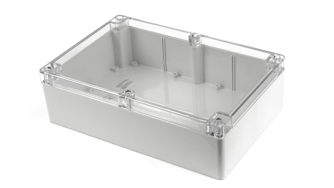 Hammond 1554 Series Light Grey Polycarbonate Enclosure, IP68, Clear Lid, 11.8 x 7.8 x 3.54in