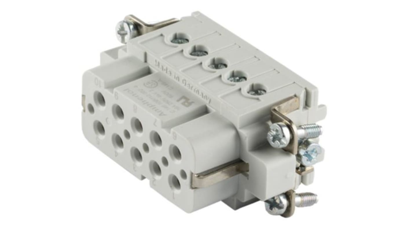 Inserto de conector de potencia Amphenol Industrial C146 Hembra de 10 vías, 250 V, 16A, Montaje en Panel