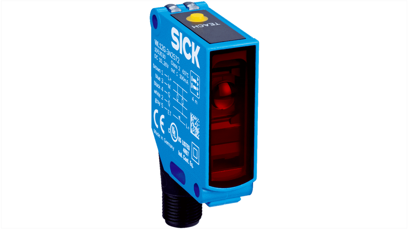 Fotocélula rectangular Sick Retrorreflectante, alcance 4 m, salida PNP, Conector macho M12 de 5 contactos, IP66, IP67