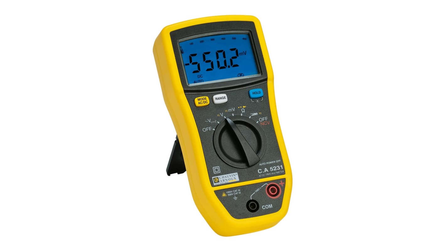 Chauvin Arnoux CA 5231 Handheld Digital Multimeter, True RMS, 600A ac Max, 600A dc Max, 1000V ac Max