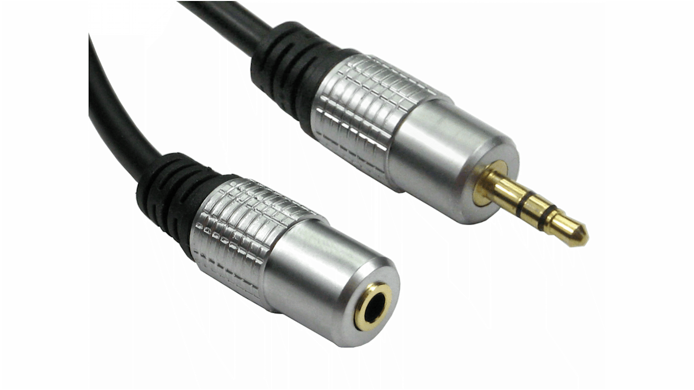 RS PRO Male 3.5mm Stereo Jack to Female 3.5mm Stereo Jack Aux Cable, Black, 500mm