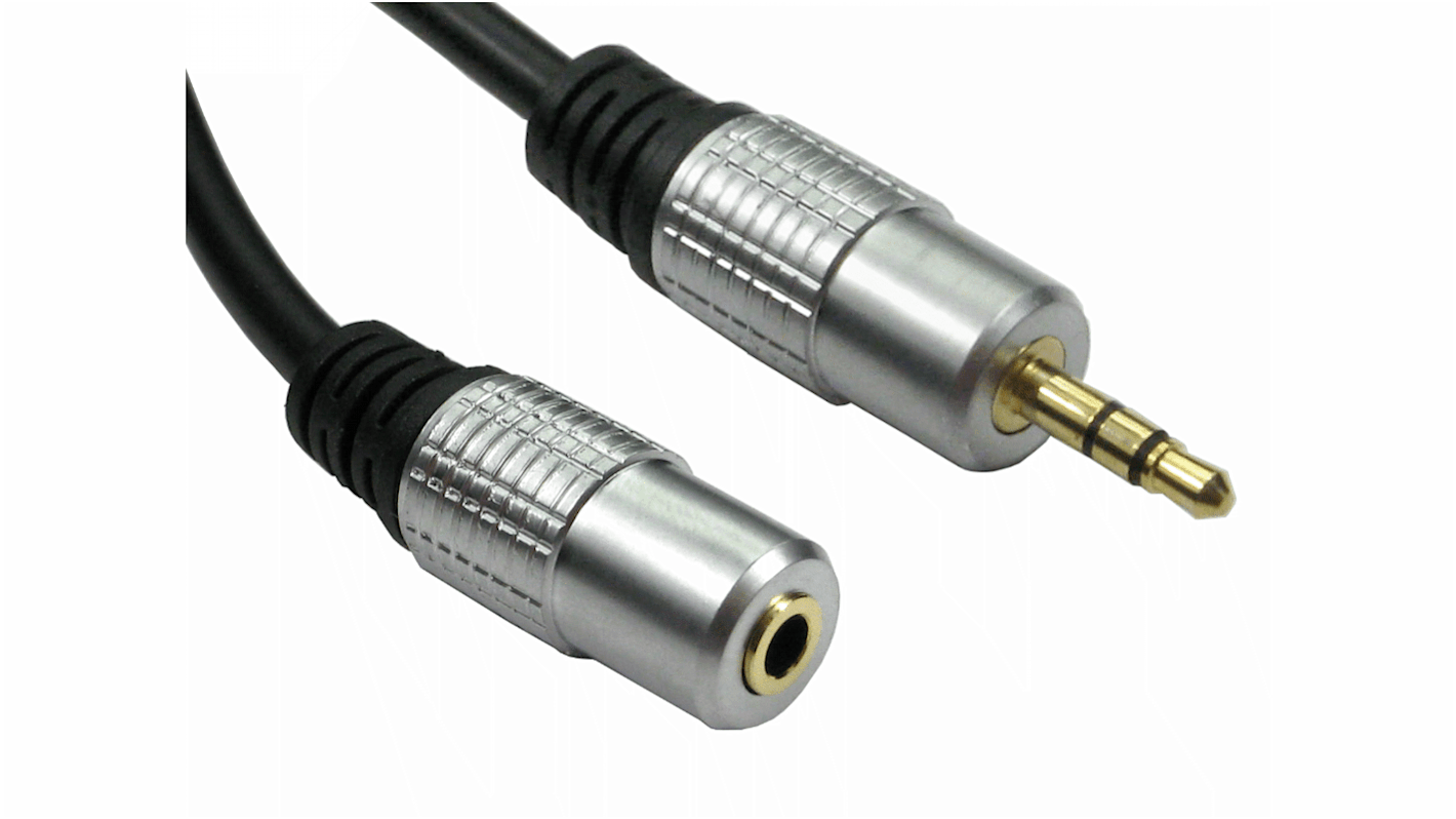 RS PRO Aux Kabel, Stereo-Jack, 3,5 mm / Stereo-Jack, 3,5 mm Stecker Buchse L. 10m Schwarz