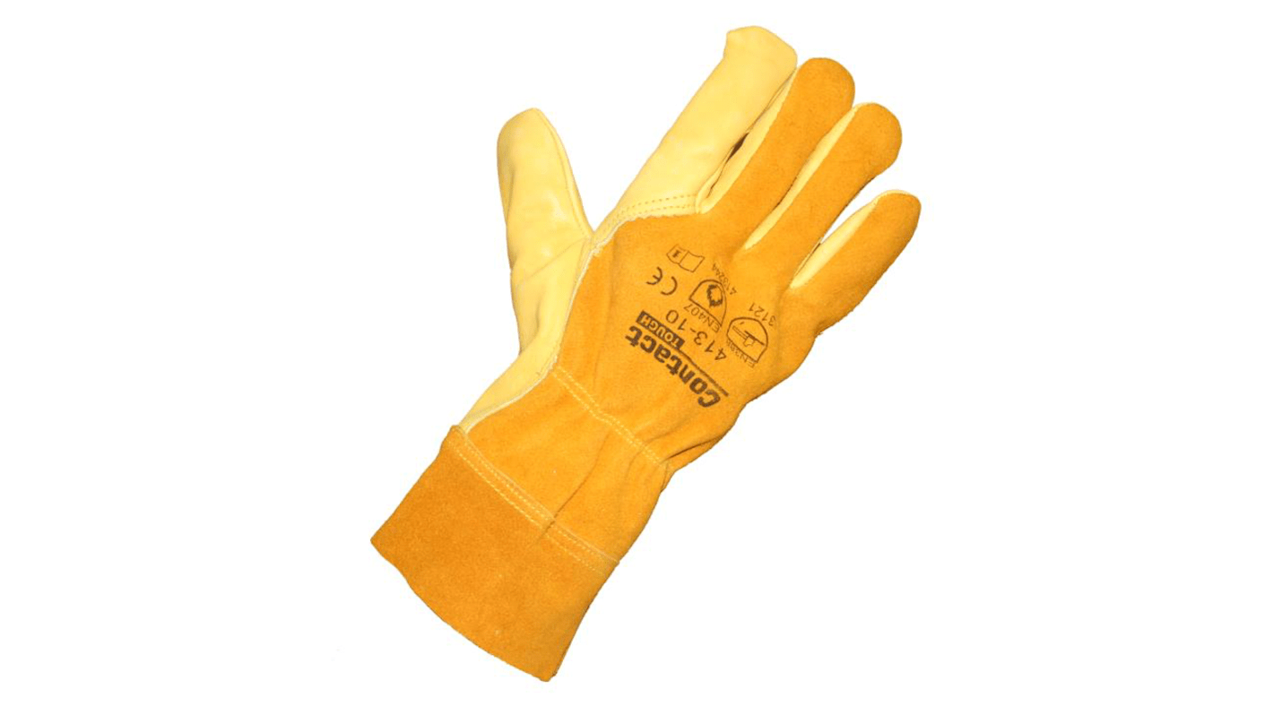 Liscombe Yellow Leather Cut Resistant Work Gloves, Size 10, Leather Coating