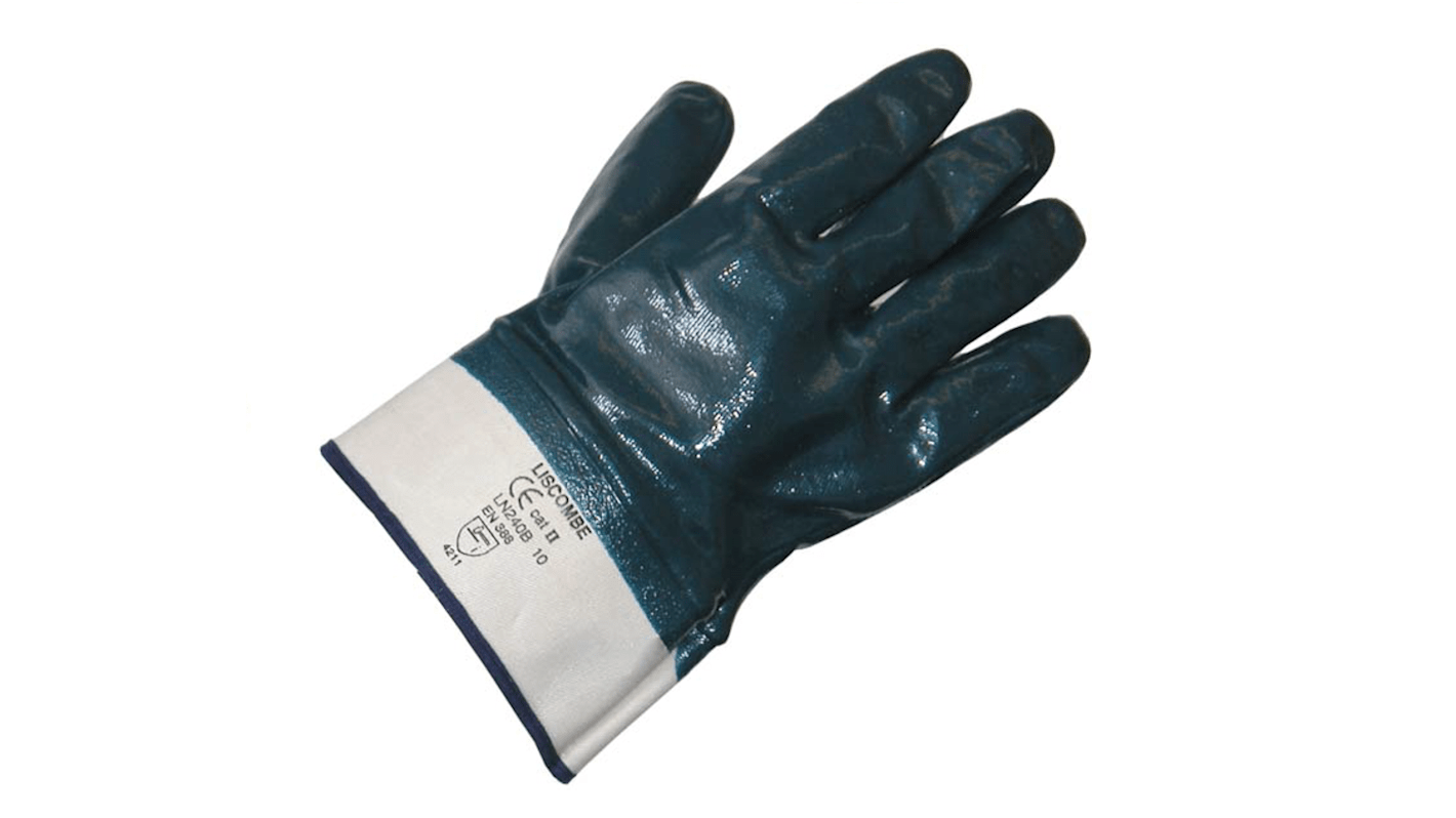 Liscombe Blue Nitrile Oil Resistant Work Gloves, Size 10, Large, Nitrile Coating